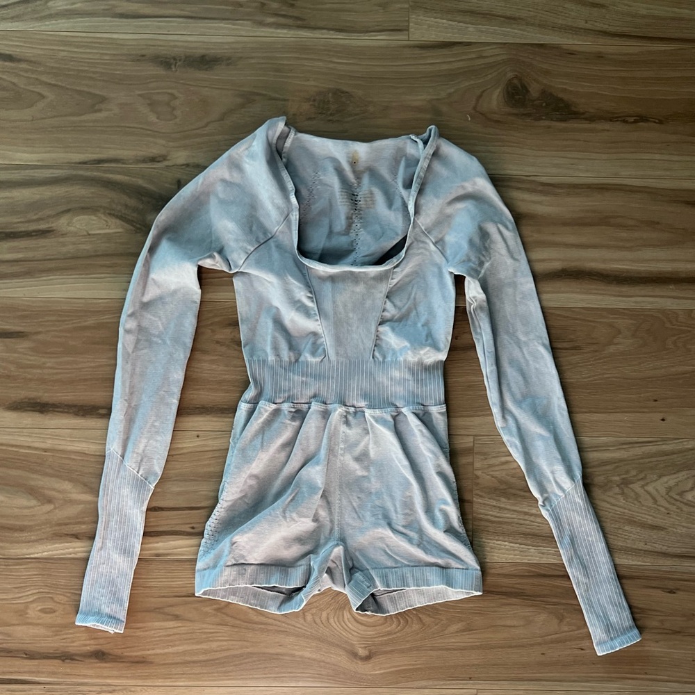 Free People Good Karma Long Sleeve Runsie in Ice Gray